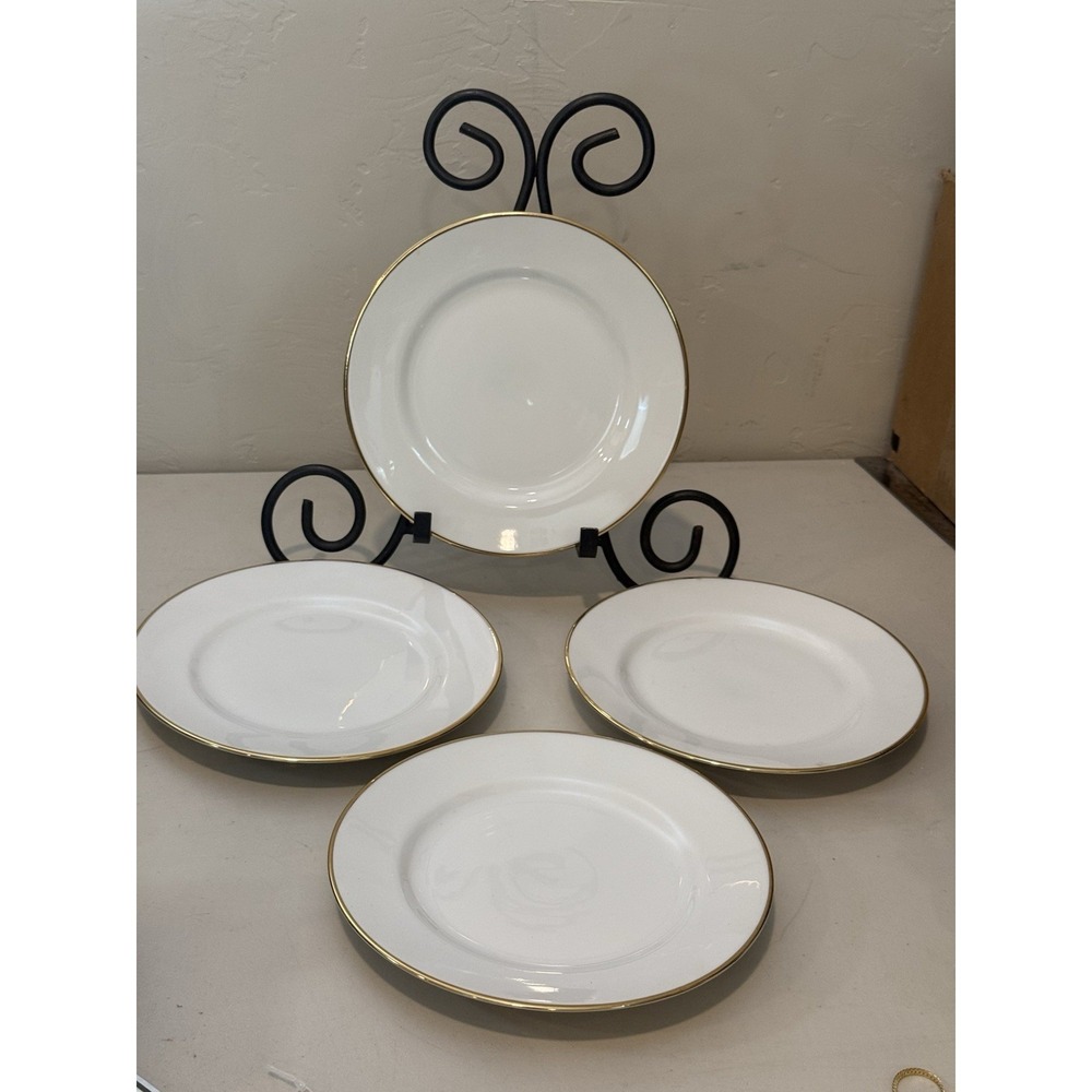 Lot Of 4 PIER 1 Monno Bangladesh  7.5" Salad Dessert Plate White Gold Trim‎